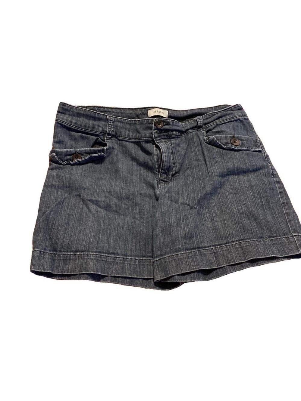 Merona Blue Denim Shorts Sz 14 Front Button Detail Casual Summer Staple Vintage